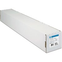 White HP C6568B large format media roll in rectangular cardboard box with blue label and product details.