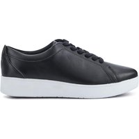 Black leather lace-up trainers with white platform sole and sleek design.