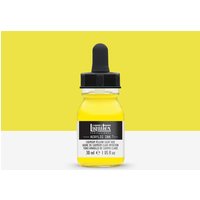 Yellow Liquitex Professional Acrylic Ink bottle, 30ml, with black dropper cap and white label.