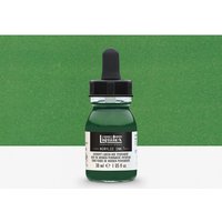 Green Liquitex acrylic ink bottle with black dropper cap, labeled "Hooker's Green Hue Permanent," 30ml size.