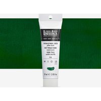 Liquitex Heavy Body Acrylic Paint tube, 59ml, Phthalo Green Yellow Shade, white cap, green swatch background.