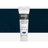 White tube of Liquitex Heavy Body Acrylic Paint, 59ml, labeled Prussian Blue Hue with a dark blue color swatch.