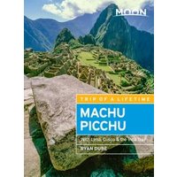 Travel guidebook "Machu Picchu" with cover image of ancient ruins and mountains, blue and orange text blocks.