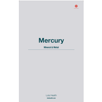 "Gray Lola Health Mercury box with minimalist design, featuring bold teal text and small red logo at top right"