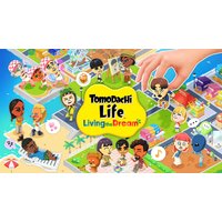 Nintendo Tomodachi Life: Living the Dream game cover with colorful cartoon characters and island scenes.