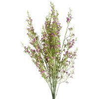 Pack of 6 artificial foliage stems, 100cm tall, with small purple flowers and green leaves.