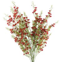 Pack of 6 artificial foliage stems, 100cm, with small red flowers and green leaves, by Leaf.
