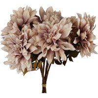 Pack of 6 dusty pink Dahlia flower stems, 55cm, with lush layered petals and green leaves.