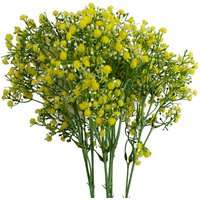 Pack of 6 artificial yellow Gypsophila stems, 55cm tall, with delicate clustered blooms and green foliage.