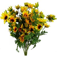 Pack of 6 artificial yellow daisy flower sprays, 70cm tall, with green leaves and realistic petals.