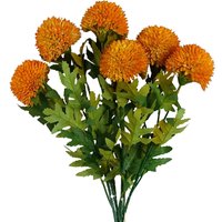 Pack of 6 yellow large ball dahlia artificial flower stems, 70cm, with green leaves.