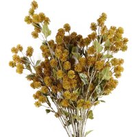 Pack of 6 yellow Craspedia artificial stems, 85cm tall, with spherical blooms and green leaves.