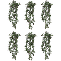 Pack of 6 artificial hanging plants, UV and fire resistant, with lush green foliage, 76cm long.