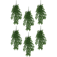 Pack of 6 hanging artificial clustered fern plants, 128cm, UV and fire resistant, lush green foliage.