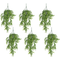 Pack of 6 hanging artificial forest foliage plants, 81cm, UV and fire resistant, with lush green leaves.