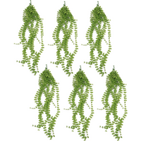 Pack of 6 hanging artificial pearl string plants, 92cm, UV and fire resistant, with cascading green leaves.