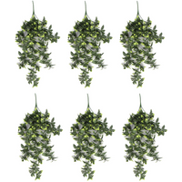 Pack of 6 hanging artificial Pothos plants, 71cm, with green leaves, UV and fire resistant.