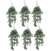 Pack of 6 artificial small leaf plants, 78cm, hanging, UV and fire resistant, lush green foliage.