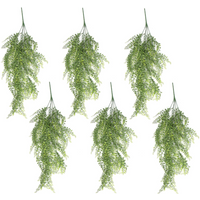 Pack of 6 artificial trailing button fern plants, 82cm, UV and fire resistant, lush green foliage, hanging design.