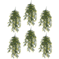 Pack of 6 hanging artificial variegated plants, 76cm, UV and fire resistant, with green and yellow foliage.