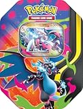 Colorful Pokémon TCG tin featuring Mega Charizard X with four booster packs and a foil promo card.