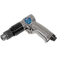 Sealey SA24 reversible air drill gun, metallic finish, 10mm chuck, ergonomic handle, and blue logo on the side.