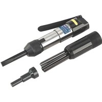 Sealey SA52 Air Needle Descaler with silver body, black handle, and interchangeable needle and chisel attachments