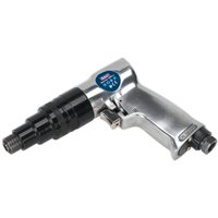"Sealey SA58 Pistol Grip Air Screwdriver, metallic silver body, black grip, and blue Sealey logo on the handle"