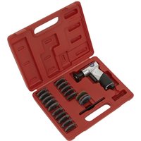 Red Sealey SA720 kit with mini air sander, sanding discs, and accessories in a molded carrying case.