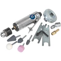 Sealey SA92 13 Piece Air Tyre Buffer Kit with silver air tool, grinding stones, wrenches, and metal adapters.