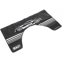 Black Sealey workshop wing cover with magnetic grip, car silhouette, and white stripes.