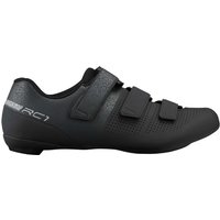 Black Shimano RC1W women's road cycling shoe with three velcro straps and perforated design.