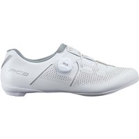 White Shimano RC3W women's road cycling shoe with perforated design and BOA dial closure system.