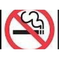 Red no smoking sign with a black cigarette and smoke icon inside a red circle.