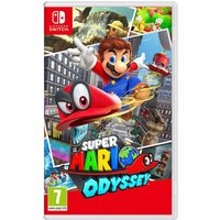 Super Mario Odyssey game cover for Nintendo Switch, featuring Mario with Cappy in vibrant, action-packed scenes.