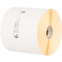 Zebra 880191-038D label roll, white with black text, 102mm x 38mm, yellow core, 12 rolls per pack.