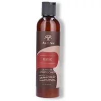 Brown bottle of As I Am Leave-In Conditioner 237ml with black cap and red label featuring brand logo.