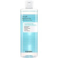 COSRX Low pH Niacinamide Micellar Cleansing Water, 400ml clear bottle with blue label and white cap.