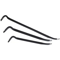 Black Draper 3 Piece Demolition Bar Set with angled claw ends and flat chisel tips in varying lengths.