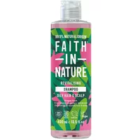 Faith in Nature Dragon Fruit Shampoo 400ml, pink liquid in clear bottle with green and pink leaf design label.