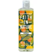 Faith in Nature Grapefruit & Orange Shampoo 400ml, clear bottle with citrus design and green label.