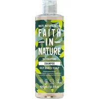 Faith in Nature Seaweed & Citrus Shampoo 400ml, clear bottle with green leaf design and white cap.
