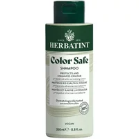 Herbatint Colour Safe Shampoo 260ml, green and white bottle with flip-top cap and label detailing benefits.