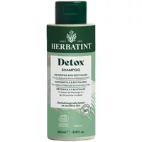 Herbatint Detox Shampoo 260ml bottle, dark green with white label, featuring brand logo and detoxifying benefits.