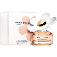Daisy Love by Marc Jacobs, 50ML Eau de Toilette, clear bottle with large white daisy cap, box with pink daisy design.