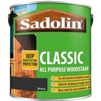 Sadolin Classic Wood Protection Ebony 2.5L can, green label, deep penetrating protection, ideal for exterior wood.