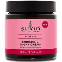 Sukin Rose Hip Enriching Night Cream in a dark amber jar with a pink label, 120ml size.
