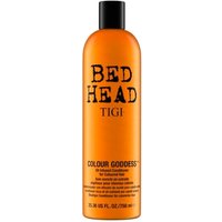 Orange Tigi Bed Head Colour Goddess Balm Conditioner bottle, 750ml, with black cap and bold black text.