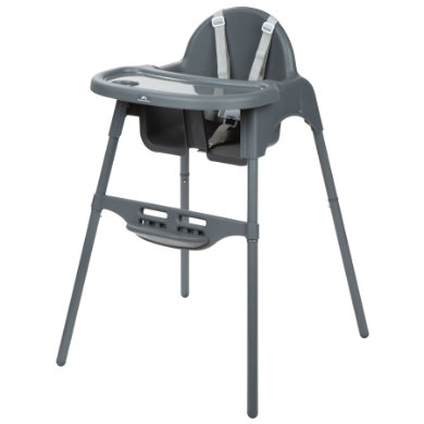 Dark grey Meely 2 in 1 High Chair by BebeConfort with a removable tray, safety straps, and sturdy legs, suitable for children from 6 months to approximately 3 years, up to 15 kg.