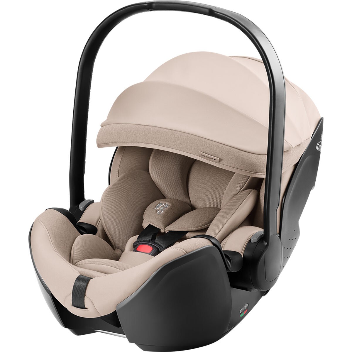 Britax Römer Diamond Babyschale Baby-Safe Pro in Teak color, featuring a soft beige fabric, ergonomic handle, and a secure harness system for infants.